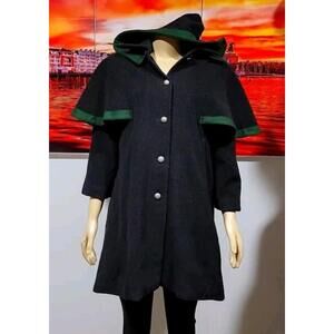 Stunning Loden Frey Vintage S/M VINTAGE Green Wool Rare Trench Coat with hood
